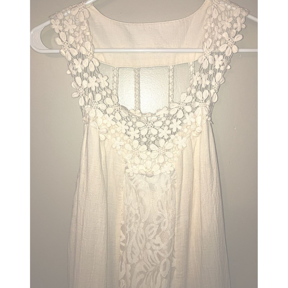 Flying Tomato Womens Cream Lace Crochet Boho Lined Gauze Maxi Dress Sleeveless S